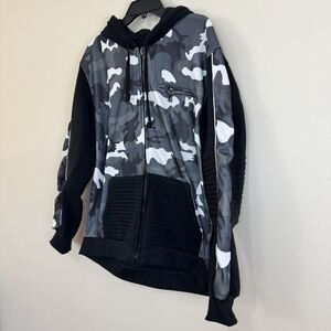 G-Net White Black Gray Camo Fleece Full Zip Jacket Hoodie‎ Size L